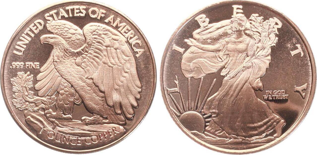  USA ohne Jahr Kupfernachprägung der Silver Eagle Unze stgl   