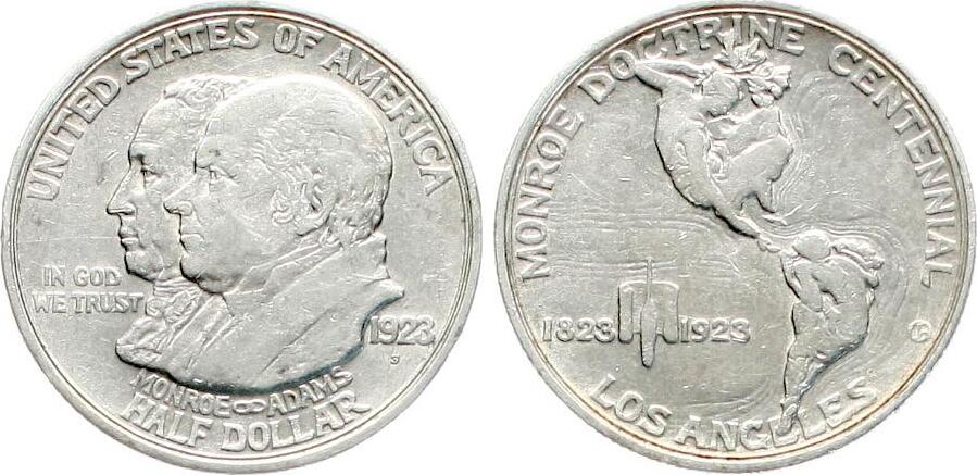  USA: Halv Dollar 1923, Monroe Doctrine Centennial, TOP-Exemplar!   