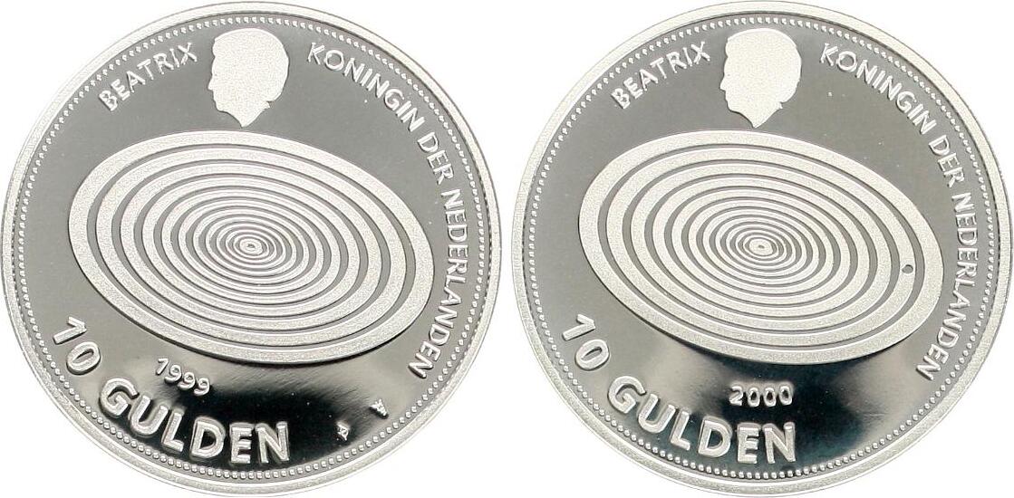  Niederlande: 10 Gulden 1999 Beatrix, 1980-2013: auf das Millennium pp   