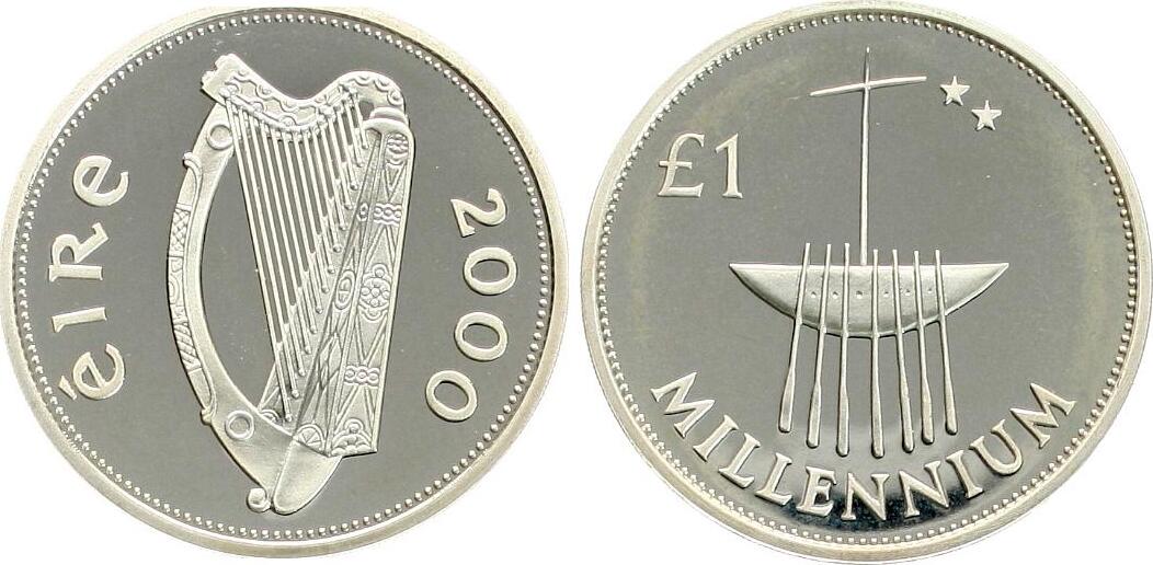  Irland: 1 Pfund 2000 Millennium pp, Silber!   
