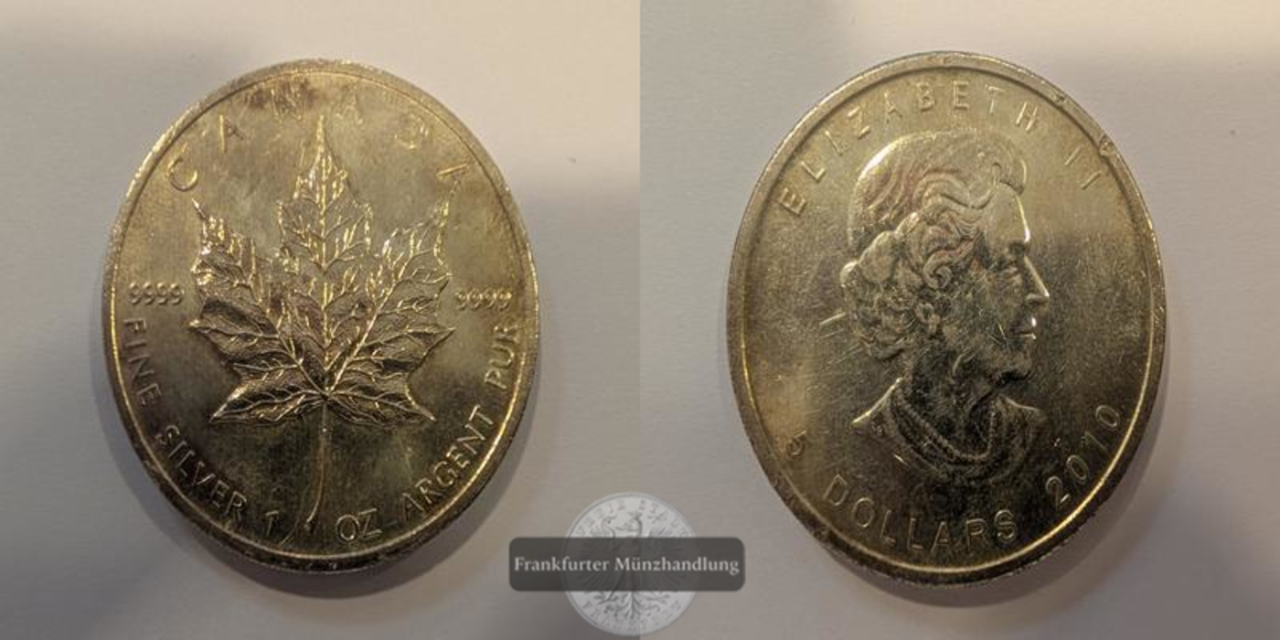  Kanada  5 Dollar 2010  Maple Leaf   FM-Frankfurt  KM#625  Feinsilber: 31,1g   