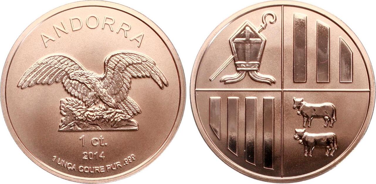  Andorra: 1 Cent 2014 Steinadler/Wappen von Andorra stgl   