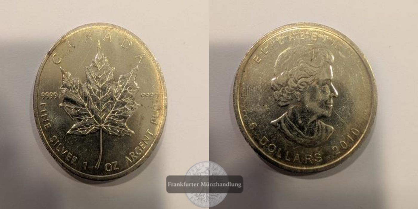  Kanada  5 Dollar 2010  Maple Leaf   FM-Frankfurt  KM#625  Feinsilber: 31,1g   