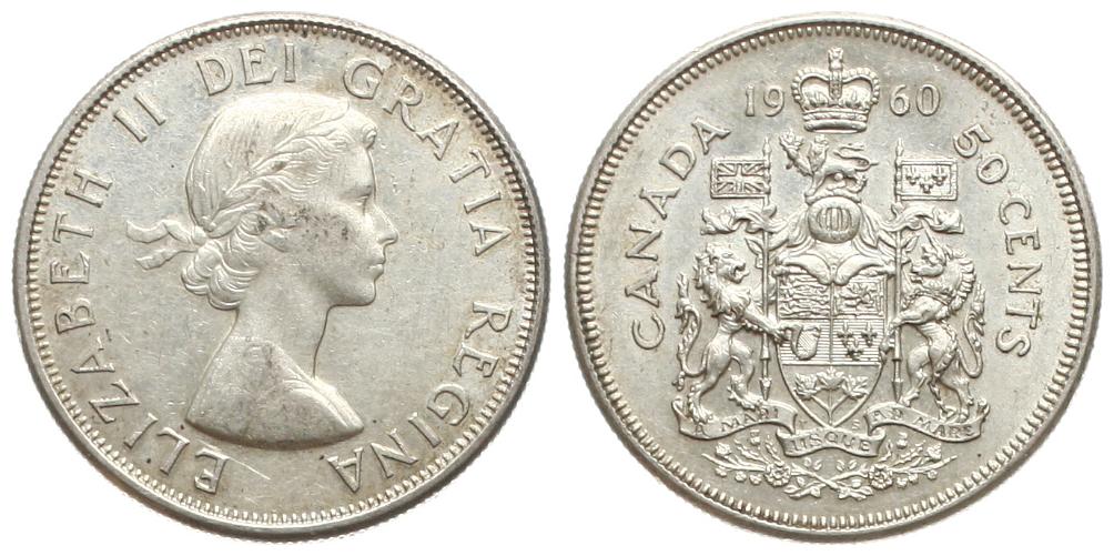  Canada: Elisabeth II., 50 Cents 1960, Silber, Top-Erhalung! siehe unten!   
