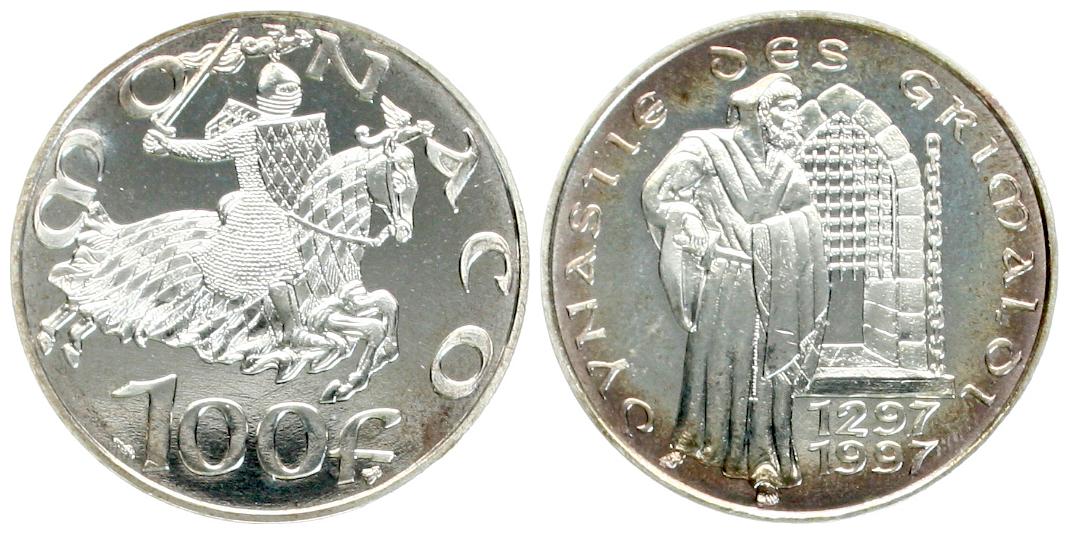  Monaco: 100 Francs 1997 700 Jahre Grimaldi Dynastie vz+   