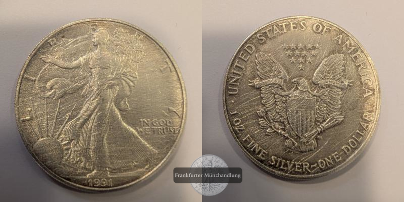  USA 1 Dollar 1991 Walking Liberty   KM#273 FM-Frankfurt Feinsilber: 31,1g   