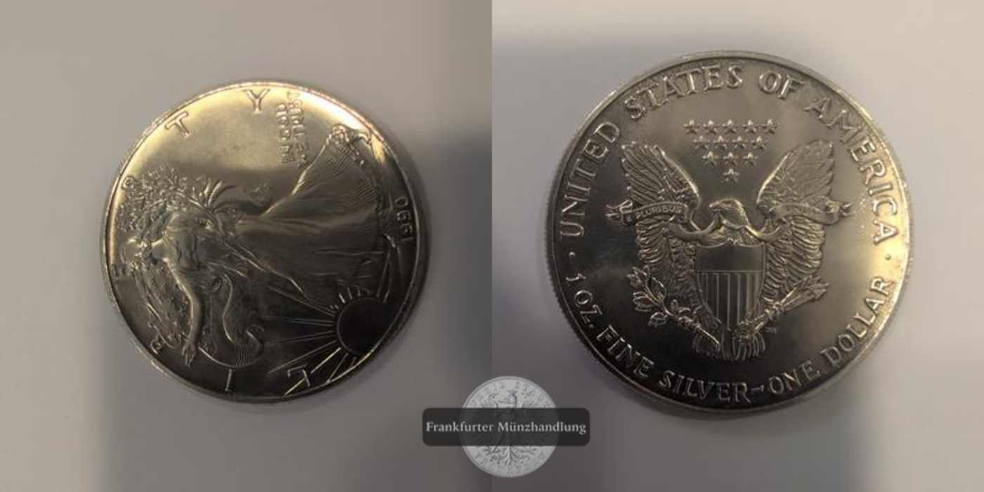  USA 1 Dollar American Silver Eagle 1990 FM-Frankfurt KM#273 Feinsilver 31,1g   