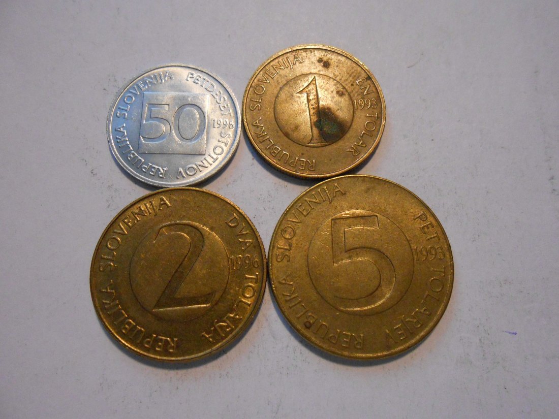 hn51 /Slowenien, 4er Lot, 50 Stotinow 1996, 1 Tolar 1993, 2 Tolarja 1996, 5 Tolarjev 1993