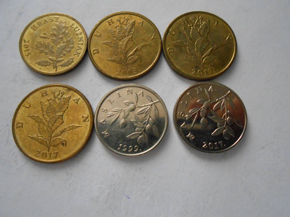  hn52 /Kroatien, 6er Lot, 5 Lipa 2015, 10 Lipa 2003 2017 2017 und 20 Lipa 1999 2017   
