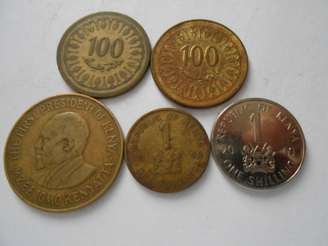hn53 /Tunesien Kenia, 5er Lot, 100 Millim 1960 1997, 10 Cents 1971, 1 Schilling 1998 2010