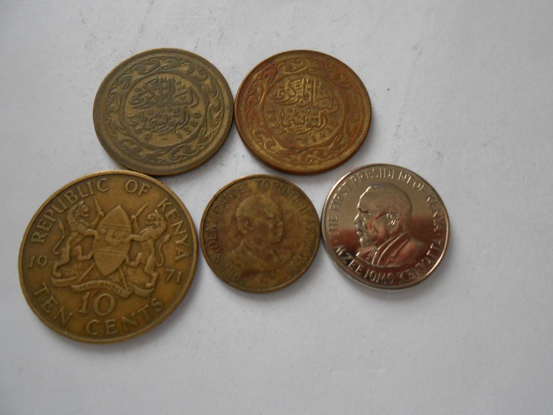  hn53 /Tunesien Kenia, 5er Lot, 100 Millim 1960 1997,  10 Cents 1971, 1 Schilling 1998  2010   