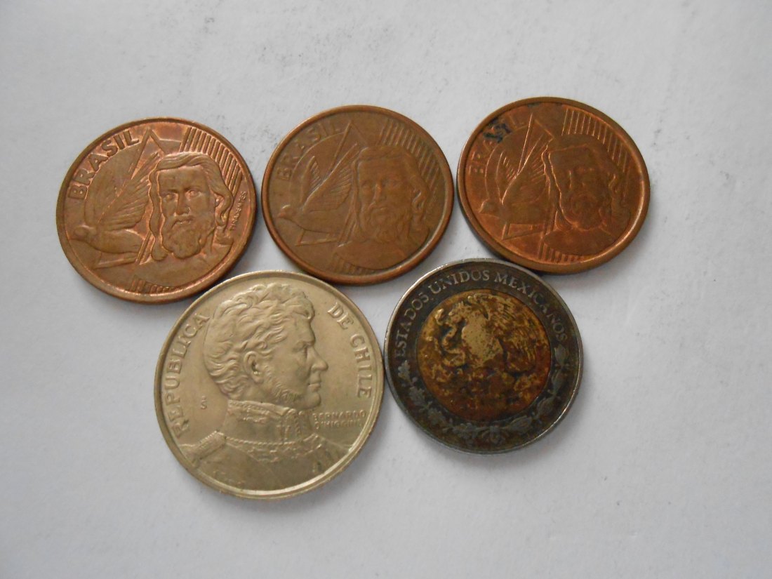  hn54 /Brasilien Chile Mexico, 5er Lot, 5 Centavos 2003 2010 2014,  1 Peso 1975, 1 neuer Peso 1993   