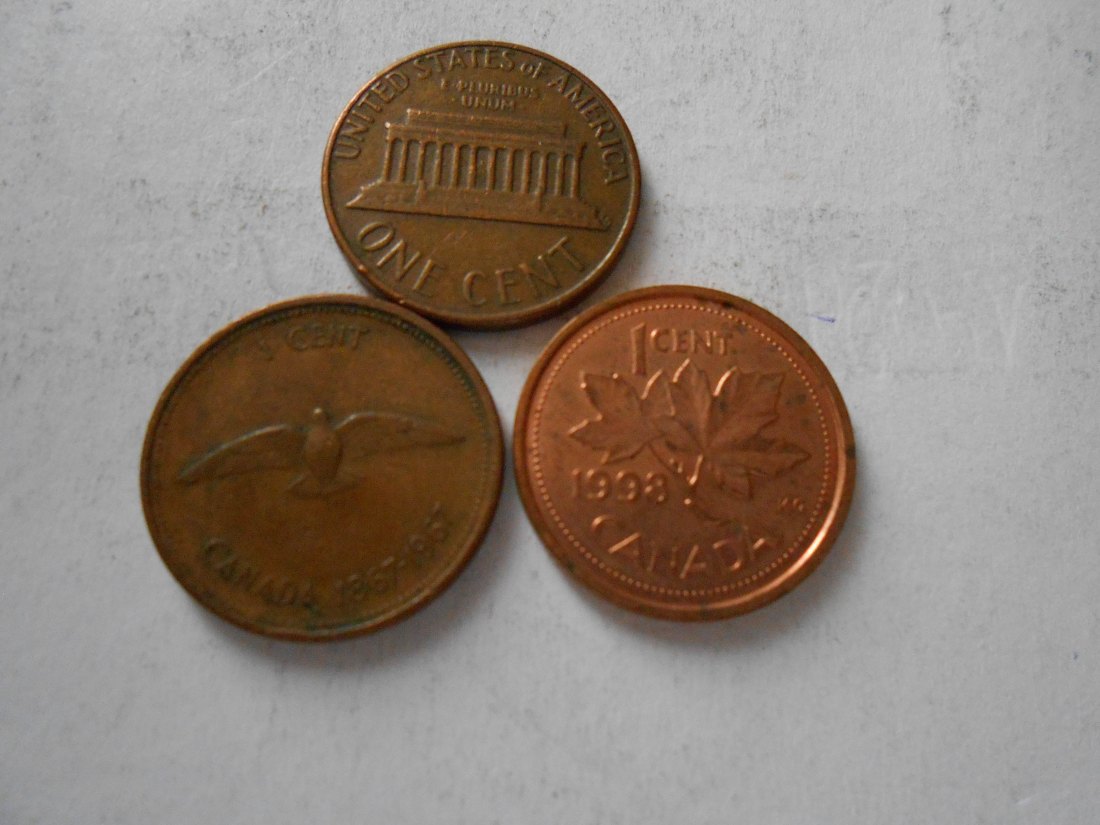 hn60 /USA Kanada, 3er Lot, USA 1 Cent 1976 - Kanada 1 Cent 1967 und 1 Cent 1998