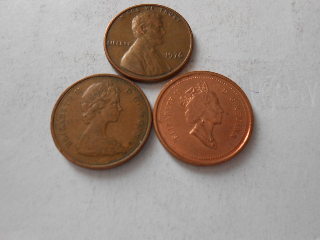  hn60 /USA Kanada, 3er Lot, USA 1 Cent 1976 - Kanada 1 Cent 1967 und 1 Cent 1998   