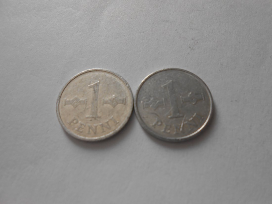 hn63 /Finnland, 2er Lot, 1 Penni 1972 1975 (KM# 44a)