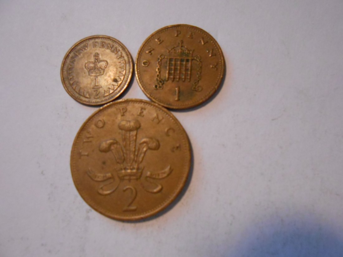 hn67 /Großbritannien, 3er Lot, 1/2 Penny 1973 , 1 Penny 1989 und 2 Pence 1986