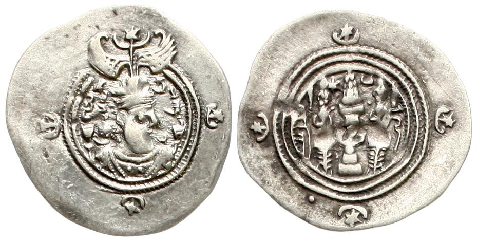  Sassaniden:  Xusro II. 590 - 628, Drachme, siehe unten!   