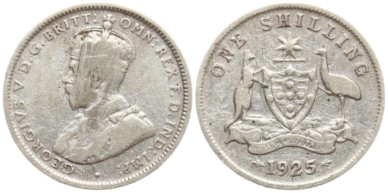  Australien: Gerorg V., 1912-1937, 1 Shilling 1925, Silber, siehe unten!   