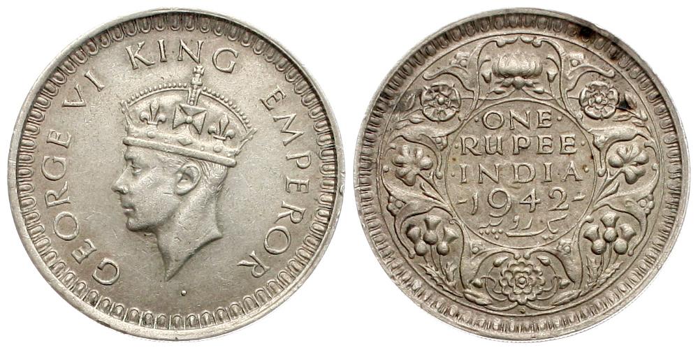  British-Indien: Georg VI, 1936-1952, 1 Rupie 1942, Silber, siehe unten!   