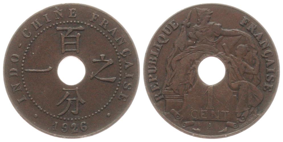  Französisch-Indochina (Vietnam): 1 Cent 1926 A (Paris)   