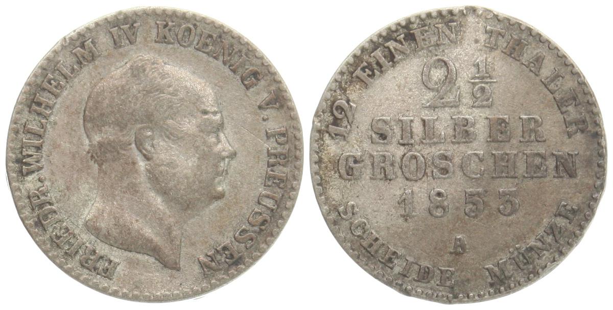  Preussen: Friedrich Wilhelm IV., 1840 - 1861, 2,5 Silbergroschen 1853 A Silber   