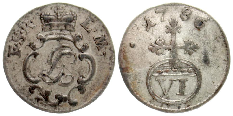  Schwarzburg Rudolstadt: Ludwig Günther II. (1767-1790), VI Pfenning 1786   