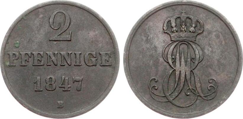  Hannover: Ernst August 1837-1851,  2 Pfennig 1847 B   
