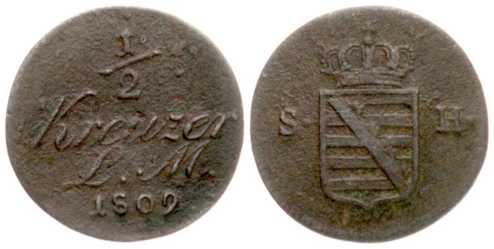  Sachsen-Hildburghausen: Friedrich I., 1780-1826,  1/2 Kreuzer 1809   