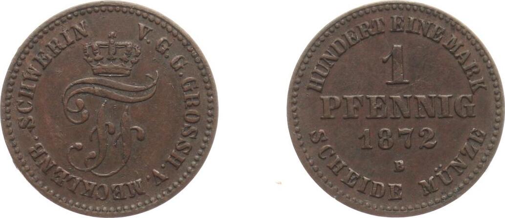  Mecklenburg-Schwerin: Friedrich Franz II. 1842-1883,  1 Pfennig 1871   