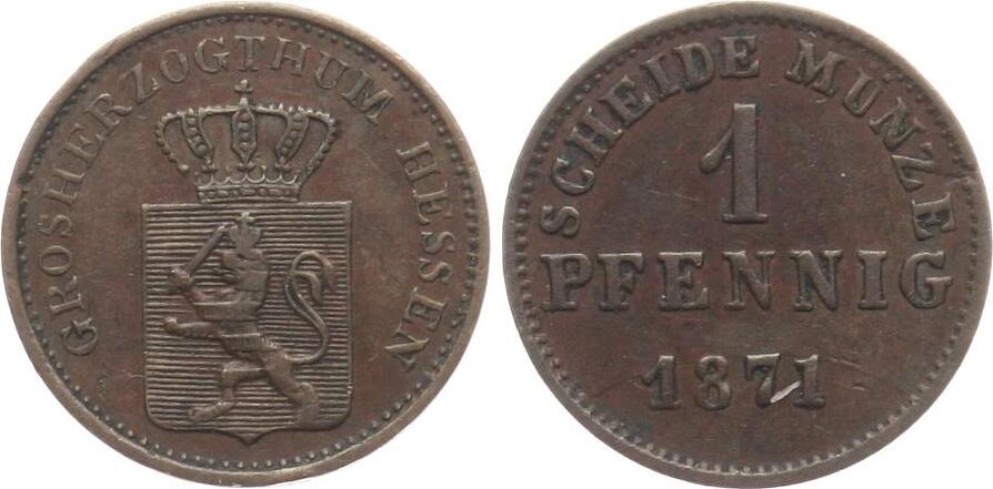  Hessen, Grossherzogtum: Ludwig III. (1848-1877),  1 Pfennig 1871   