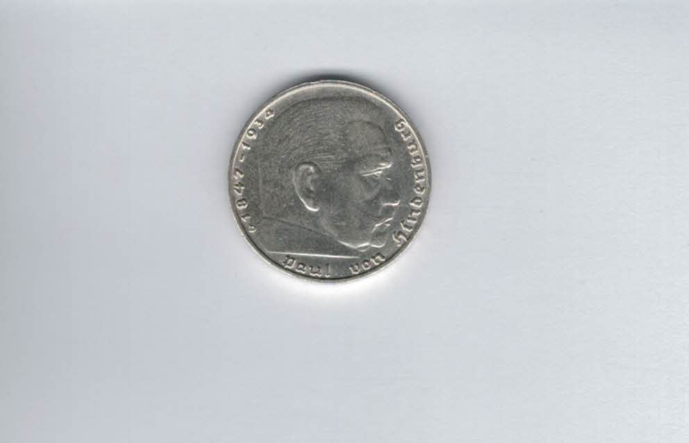  2 Mark 1936 D Paul von Hindenburg Reichsmark Ag 5g fein H´Kreuz Deutschland Spittalgold9800 (4976)   