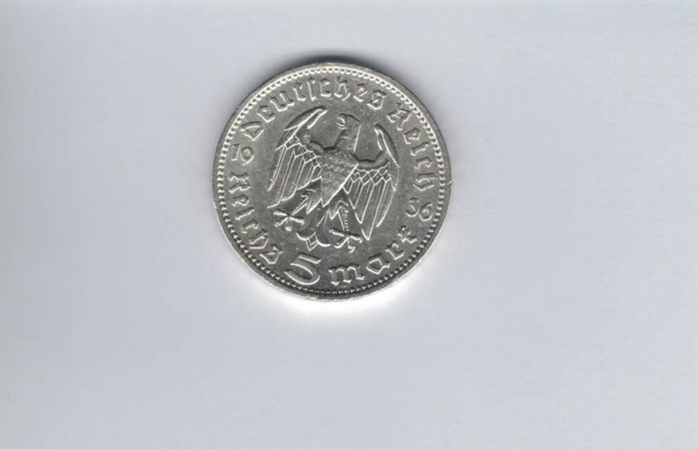  5 Mark 1936 D Paul von Hindenburg Reichsmark silber 12,5g fein Deutschland Spittalgold9800 (4975)   