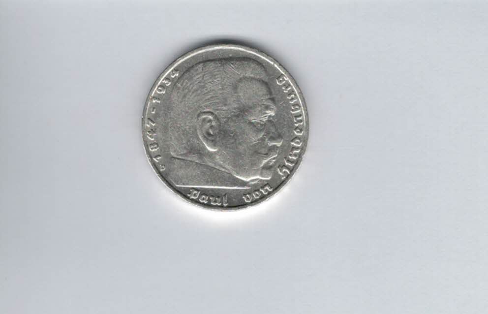  5 Mark 1936 D Paul von Hindenburg Reichsmark silber 12,5g fein Deutschland Spittalgold9800 (4975)   