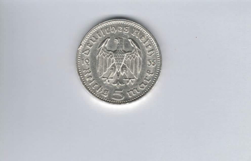  5 Mark 1935 E Paul von Hindenburg Reichsmark silber 12,5g fein Deutschland Spittalgold9800 (4975)   