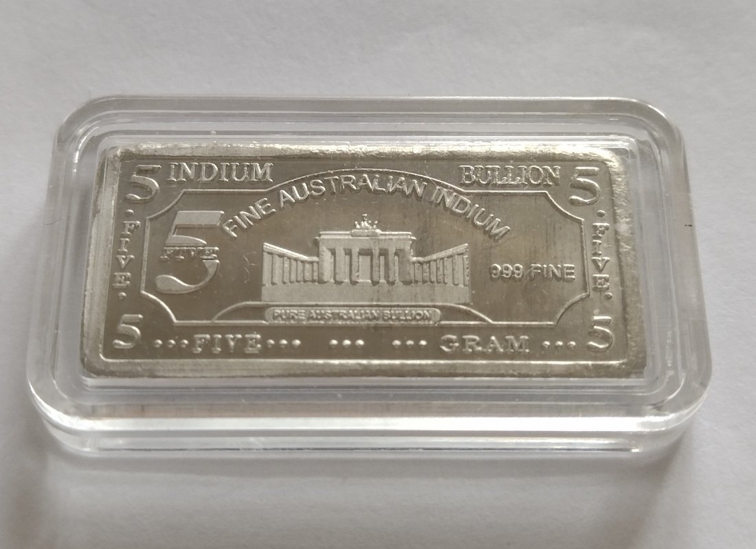  Indium, 5 Gramm in Kapsel. Motiv Brandenburger Tor   