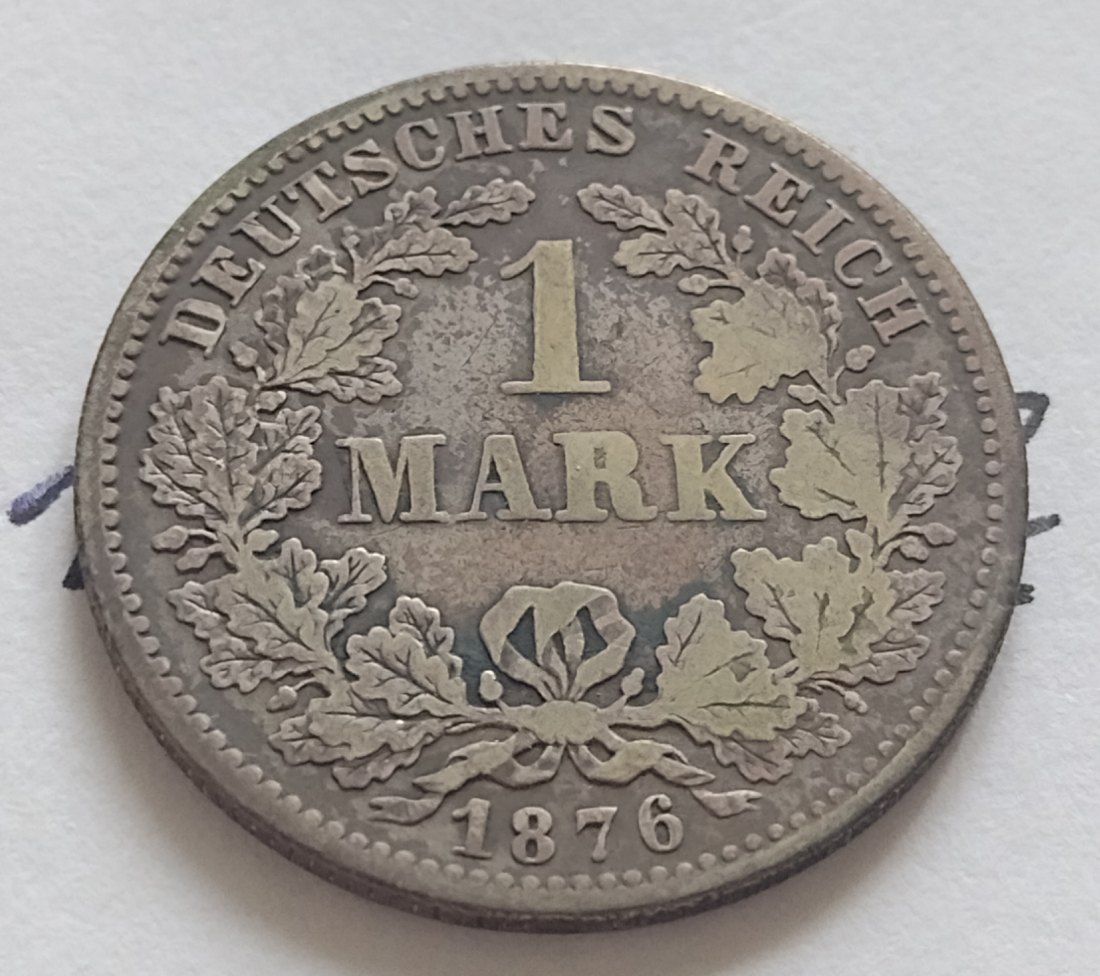  1 Reichsmark 1876 F, Gut geprägt, lt Fotos   