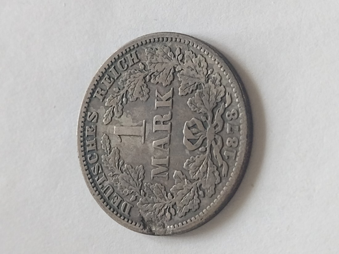  1 Reichsmark 1878, kein Prägeort erkennbar, Randschaden   