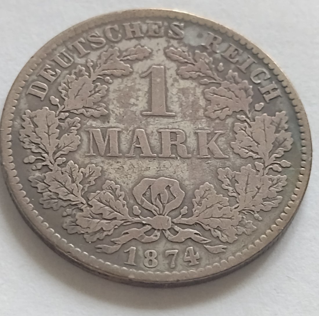 1 Reichsmark 1874 D, gut geprägt, lt Fotos   