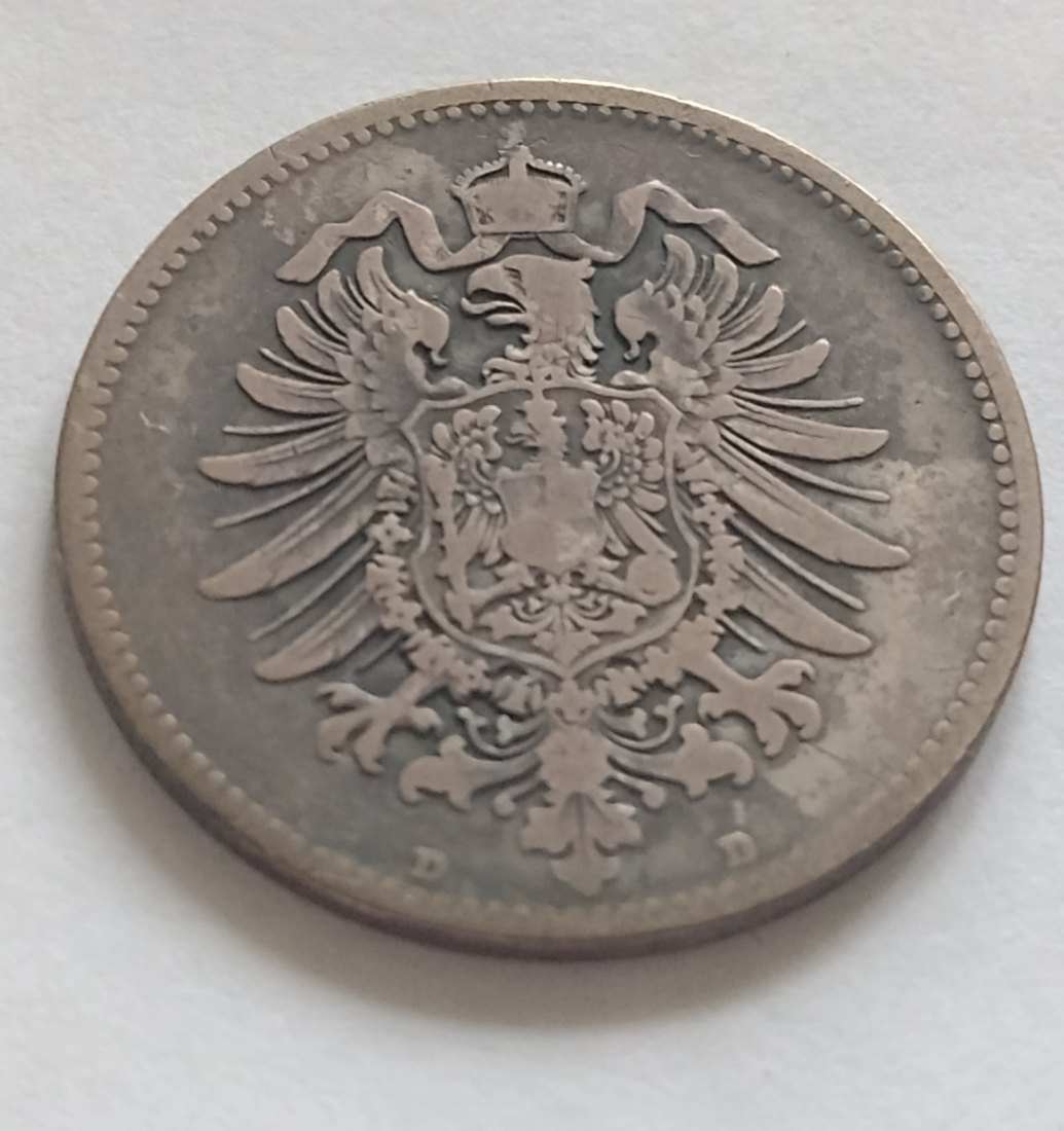  1 Reichsmark 1874 D, gut geprägt, lt Fotos   
