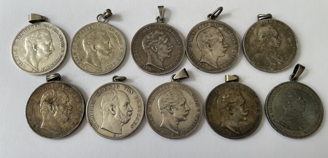  10x 3 Mark, Kaiserreich, Preußen, gehenkelt   
