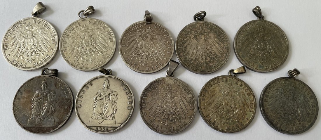  10x 3 Mark, Kaiserreich, Preußen, gehenkelt   