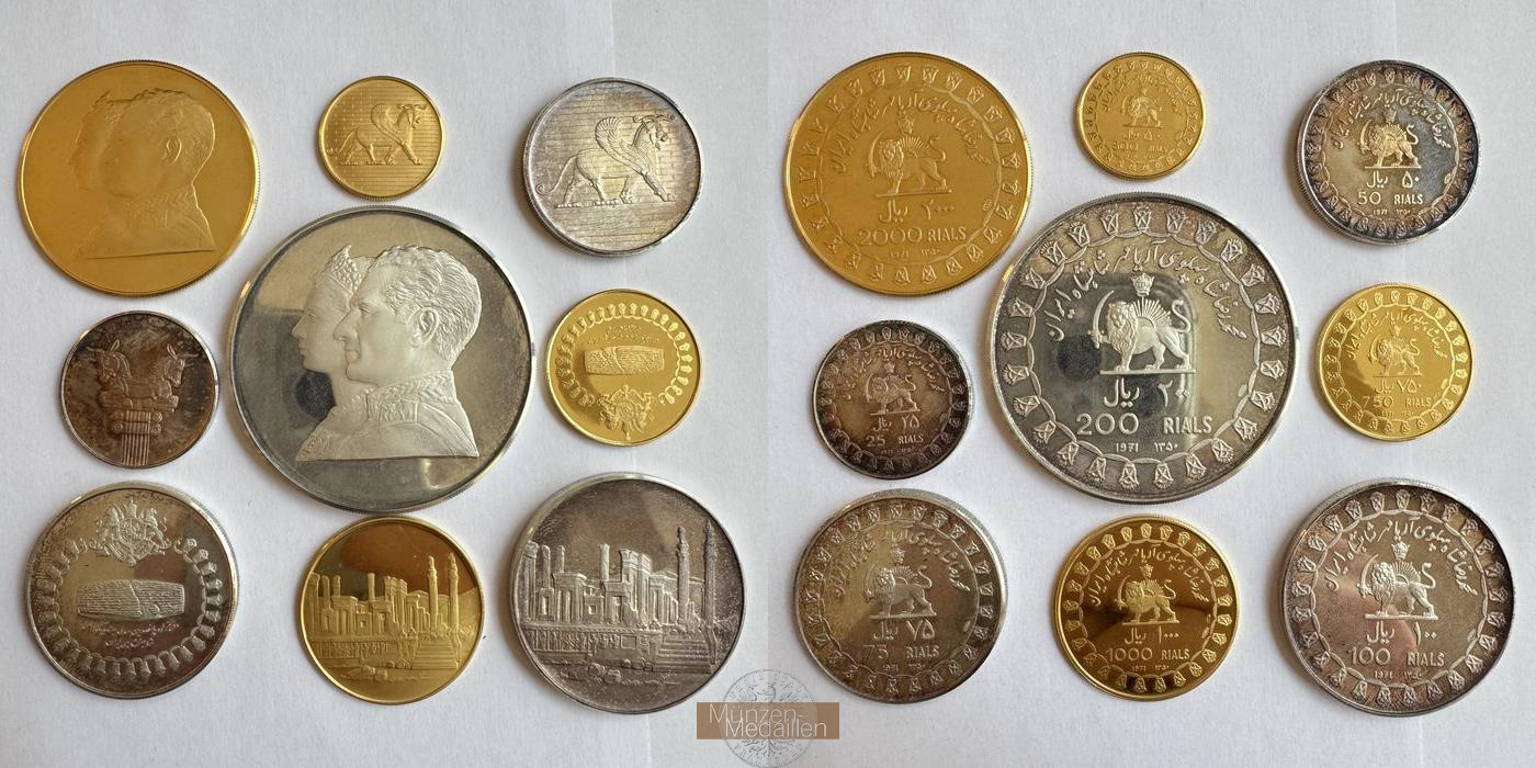  SET: Iran. Empire of Iran 1971 Gold- & Silbermünzen MM-Frankfurt Feingold: 49,83g / Feinsilber: 135g   