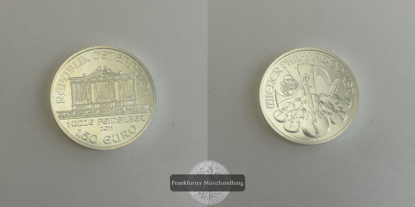  Österreich 1½ Euro (Vienna Philharmonic) 2011 FM-Frankfurt KM#3159 Feinsilber: 31,1g   