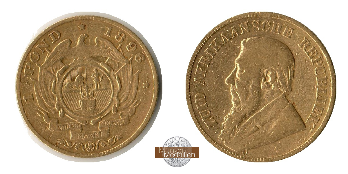 Süd Afrika MM-Frankfurt Feingewicht: 7,32g 1 Pond = 20 Shillings 1896 
