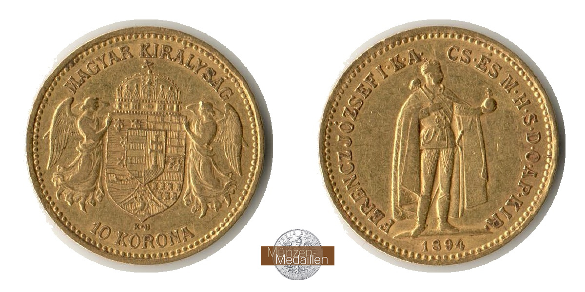 Ungarn MM-Frankfurt Feingold: 3,05g 10 Kronen 1894 