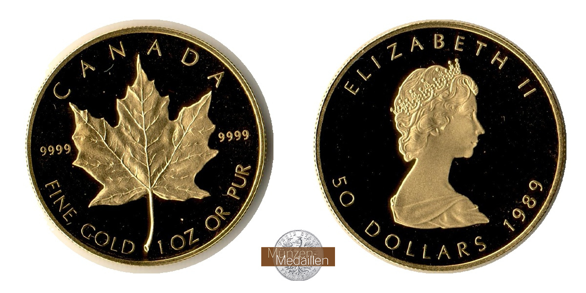 Kanada  50 Dollar MM-Frankfurt Feingold: 31,1g Maple Leaf 1989 