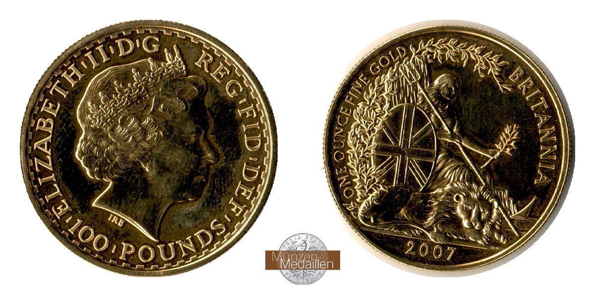 Grossbritannien    100 Pounds MM-Frankfurt Feingold: 31,1g Britannia 2007 