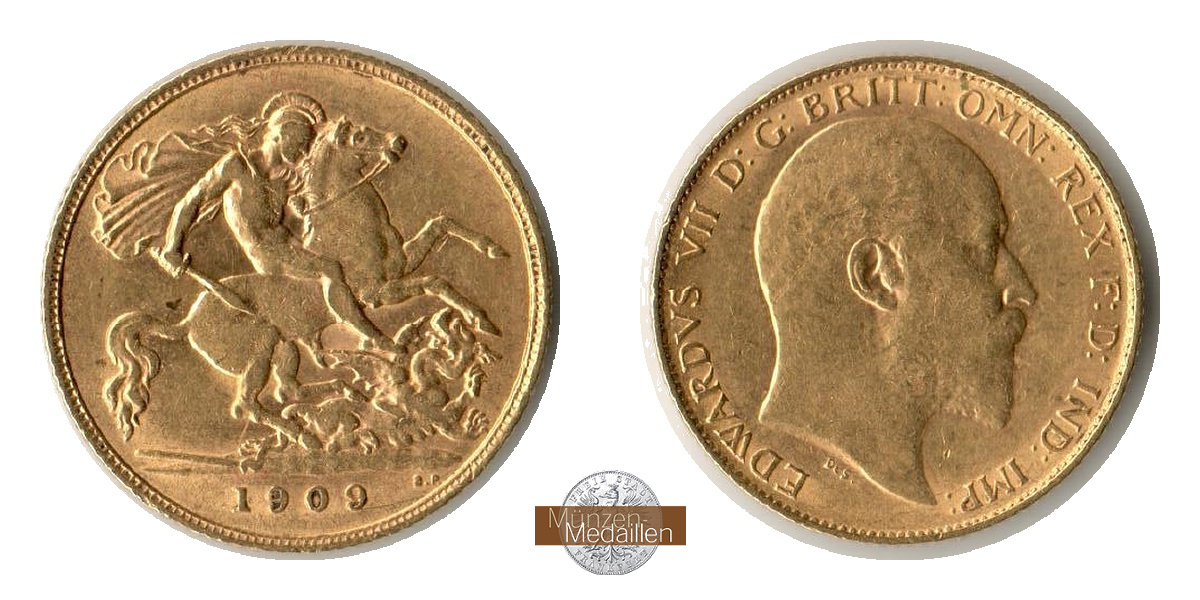  Vereinigtes Königreich, Edward VII.  1/2 Sovereign 1909  MM-Frankfurt  Feingold: 3,668g   