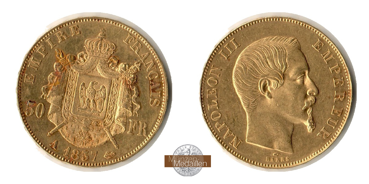  Frankreich 50 Francs Napoleon III 1857 A.  MM-Frankfurt KM#785 Feingold: 14,516g   