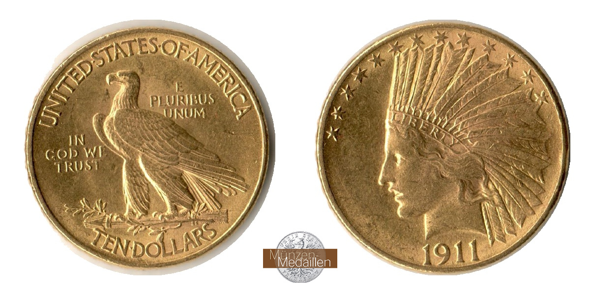  USA 10 Dollars (Indian Head) 1911  MM-Frankfurt KM#130 Feingold: 15,05g   